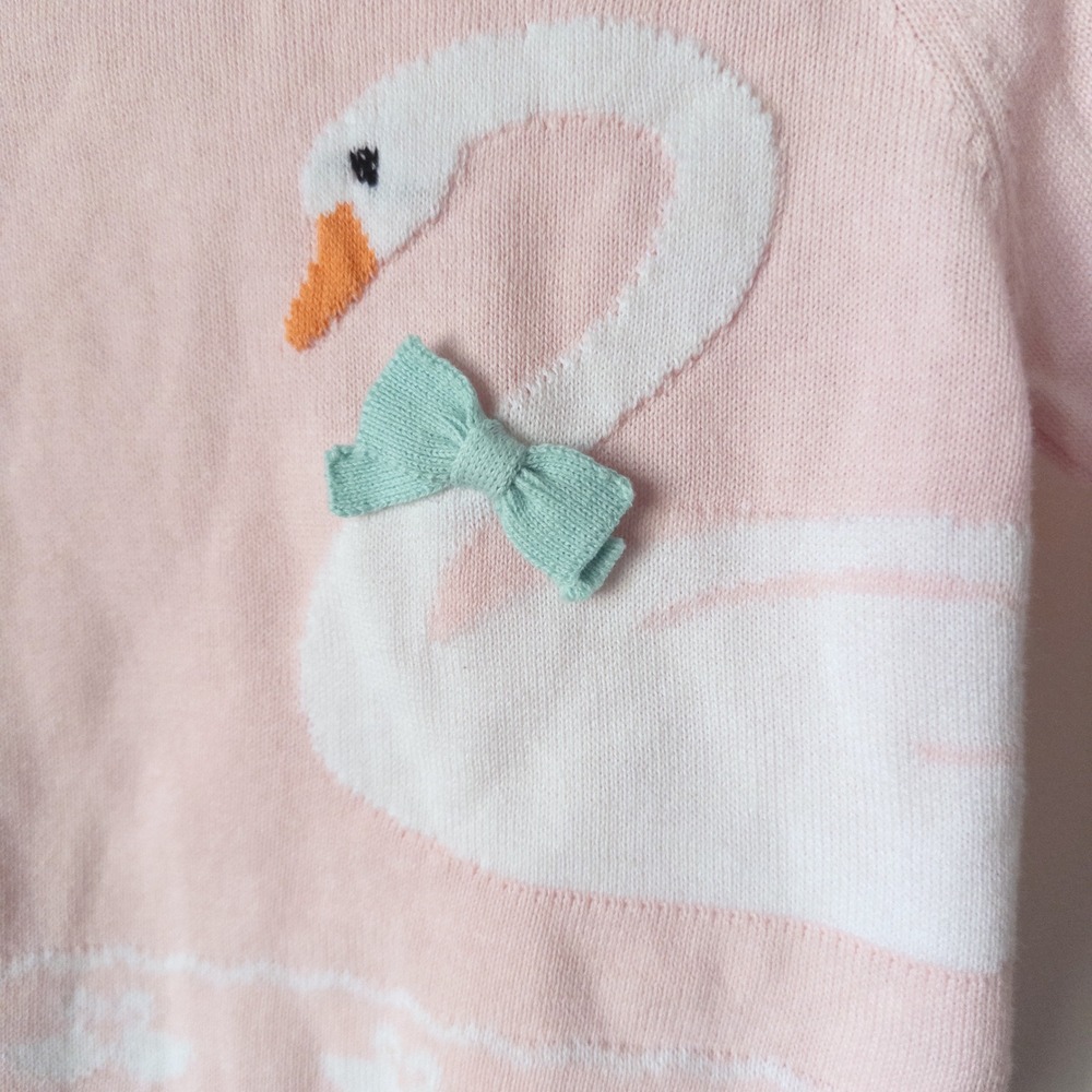 Zubels Girls Pink Swan Applique Knit Sweater with Buttons Adorable Cute - Picture 3 of 8